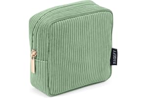 Make up Bag MAGEFY Small Makeup Bag for Handbag Corduroy Makeup Bag with Compartments Makeup Pouch Purse for Women Girls (Green)