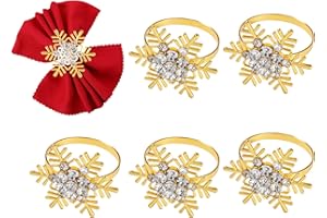 NUANGOO Anello portatovaglioli Natalizi 6 Pezzi Oro Portatovaglioli Portatovagliolo Natalizi Fiocchi di Neve,per Pranzo di Natale Vacanza Nozze Festa Tavolo Decorazione