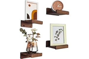‎WOOD WEDGE Wood Wedge Kleine Wandregal 13cm, Mini Regal Wand Holz 4er-Set, Hängeregal Wandhalterung Regalbrett, Schweberegal Schmales Bilderleiste für Badezimmer, Wohnzimmer, Schlafzimmer (Nussbaum)