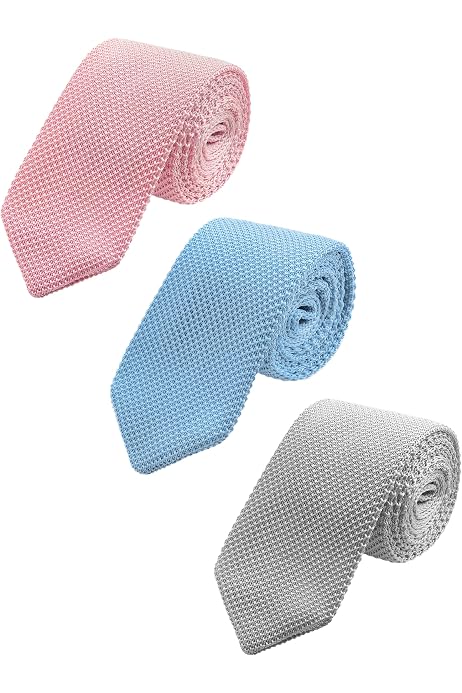 Retreez Men's Skinny Knit Tie – 2 Inch Width, 58 Inch Length, Polyester, Blue, Casual & Formal Wear - View #3