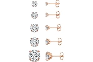 AllerPierce Stainless Steel Stud Earrings for Women Silver Cubic Zirconia Hypoallergenic Earrings Studs Set for Men Girls Sensitive Ears 3mm-8mm (5 Pairs)