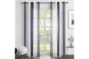 Topfinel Cortinas Salon 140x240cm para La Habitacion De Juvenil 2 Piezas Blanco+Gris Cortina Visillos Rayas Semitranslúcidas con Ojales De Barra