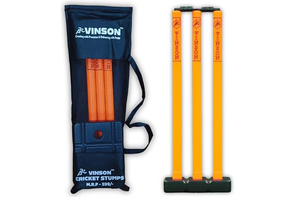 Vinson Senior Heavy Duty Cricket Stumps Set with Zipper Carry Bag for Kids & Adults, Color - Orange & Black, Weight - 750 gm, No Water/Mud Needed to Increase The Weight of The Base.