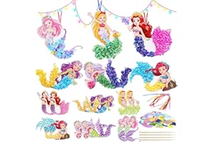 DATIFF 12 Stück Meerjungfrau Bastelset Kinder Meerjungfrauen Kreativsets zum Basteln Poke Art DIY Toys Moosgummi Kunsthandwerk Deko zum Aufhängen für Jungen Mädchen Kindergeburtstag