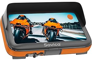 SOVICA Soporte movil Moto Bicicleta Impermeable Funda con Visera Valida para Smartphones de hasta 7.6" Compatible con Todo Tipo de manillares Maxima Seguridad antivibracion (Naranja)