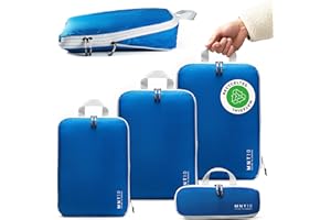 MNT10 Torby kompresyjne z recyklingu S, M, L, XL I Kolor niebieski I Kostki do pakowania z pętlą jako organizery walizek I Lekkie worki do kompresji na plecak.