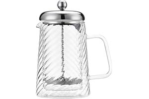 Café Olé Cafetière Rotolo 8 tasses, double paroi isolée, verre et acier inoxydable