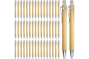 SPORWAY Lot de 50 stylos à bille en bois de bambou pour écriture, journal, école, fournitures de bureau, cadeau de remise de diplôme (bleu)