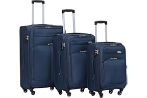 Beibye 4-Wheeled Travel Suitcase 3-Piece Fabric Case Hand Luggage Children's Luggage Suitcase Trolley Set XL-L-M Blue