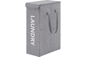 YOUDENOVA wąski kosz na pranie z pokrywką, składany kosz na pranie, stabilny pojemnik na pranie, 20 x 40 x 60 cm, szary B