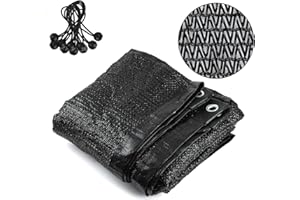 SMARTELF Shade Netting 70%-75% Sunblock Shade Cloth - Black Bulk UV Resistant Fabric Mesh Tarp for Greenhouse Plant Shade Net Taped Edge with Grommets Included 10pcs 6" BALL BUNGEE (6.5 ft x 10 ft / 2 * 3 M)