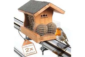 Vogelfutterhaus mit 2 x Balkonhalterung und wetterfestem Holz inkl. Wasserablauf, Meisenknödelhalter und Zubehör Set | Vogelhaus Balkon | Vogelhäuschen Balkon | Vogelhaus Balkongeländer | Drei Eichen