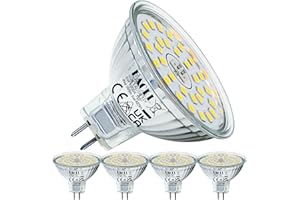 EACLL Bombillas LED GU5.3 Blanco Frío, 6W Equivalente 50W MR16 Halógena, Pack de 4, Focos Sin Parpadeo AC/DC 12V, 6000K 485 Lúmenes 120 ° Spotlight, Lámpara Reflectora no Regulable