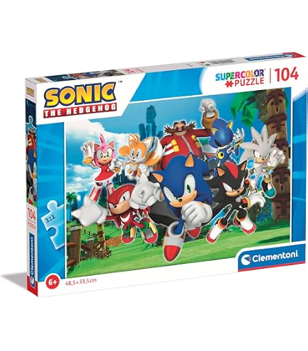 Clementoni- Sonic Supercolor Puzzle-Sonic-104 Maxi Pezzi Bambini 4 Anni, Puzzle Cartoni Animati, Made in Italy, Multicolore, 25764