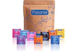 Pasante Condoms Variety Pack - Mix of 50 | The Mixed Pack Contains: Flavoured, Ribbed, Thin, Extra and More Condoms