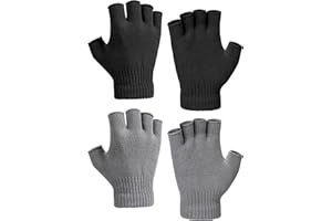 Kiiwah 2 Paia di Guanti Senza Dita Invernali Termici Unisex, Guanti Mezze Dita in Maglia Elastici Touch Screen per Uomo e Donna
