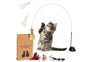 KASPARINO Katzenangel stabil - Katzenspielzeug Angel mit Federn, Vogel & Saugnapf - Selbstbeschäftigung - Langlebige Katzen inkl. Katzenminze - interaktives Set