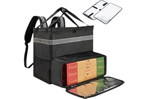 aleawol 46L Pizza Delivery Backpack Expandable, Insulated Food Delivery Backpack for Bike with 2 Support Boards, Waterproof Food Delivery Bag with Reflective Strip for Carry Hot or Cold Food