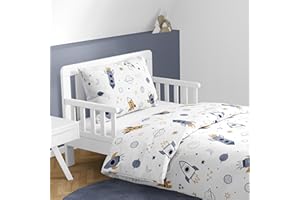 MTOnlinehandel Kinderbettwäsche Weltall & Raketen Motiv Kleinkinder Bettwäsche Babybett Bettbezug 100x135 & Kissenbezug 40x60 Öko-Tex Baumwolle mit Reißverschluss (Weltall)