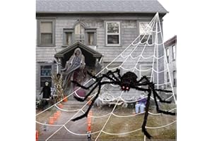 AUTUTER Halloween Deko Spinnennetz 500 cm Spinnennetz Halloween mit 150 cm Riesen Spinne Halloween 20 Mini Spinne und Elastizität Halloween Spinnennetz für Halloween Deko Outdoor Garten Halloween Spinne