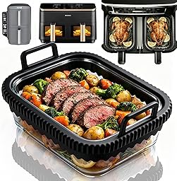 Auflaufform Airfryer Glas Klein mit Silikongriffen für Ninja Heißluftfritteuse Zubehör AF400EU/DZ400EU/AF500EU/COSORI, Airfryer Glasbehälter, Hitzebeständig,Spülmaschinenfest, Herausnehmbarer,BPA-frei