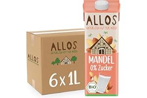 ‎ALLOS Allos Mandeldrink ohne Zucker | Mandel Drink Natur | Drink auf Pflanzenbasis | Mandel | veganer Drink | laktosefrei | 1 Liter (6 Stück)