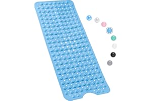 KARIDS Bathtub Mat Non Slip – 100 x 40 CM Non Slip Bath Mat – Easy Clean Non Slip Shower Mats – Sturdy Suction Cup Attaching – Comfortable for Feet – Draining Holes – Modern Design (Blue)