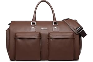 Modoker Kleidersack aus Leder für Reisen, Reisetasche mit Schultergurt/mehreren Taschen, ideal für Geschäftsreisen und Wochenendausflüge – Die Kleidertasche für Herren, B-braun