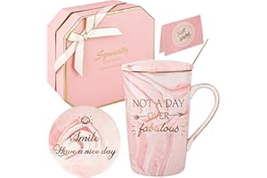 DONGSHANGIFT Not A Day Over Fabulous Mug,Birthday Gifts for Women,Ceramic Marble Coffee Mug Funny Pink Gift Set Ideas for Her Wife Mom Daughter Sister Aunt Friends Coworker,Mothers Day Gifts 14 oz (Pink)