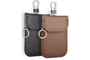 GENERIC RFID Signal Blocker Faraday Pouch for Car Keys, Premium PU Leather, Jammer for Keyless Entry, Relay Attack Prevention (2 Pack - Brown + Black)