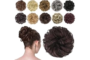 FESHFEN Messy Bun Hair Piece Hair Bun Scrunchies Synthetic Wavy Curly Chignon Ponytail Hair Extensions Thick Updo Hairpieces for Women Girls Kids 1PCS, Black Cherry