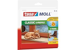 TESA UK tesamoll uszczelka profilowa E - samoprzylepna gumowa uszczelka do izolacji szczelin w oknach i drzwiach - brązowa - 6 m x 9 mm