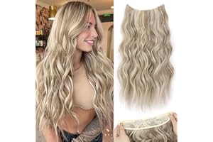 ENENBLAU Unsichtbare Clip in Extension Blond mit Gummiband Haarverlängerung Lang locken Hair Extensions Synthetik wie Echthaar Günstig Haarteil Extensions Ashblond mit Blond 068J