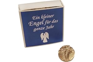 ‎HERZMENSCH Herzmensch Mini Engel Glücksmünze 2 x 2,5 cm aus echter Bronze - EIN Schutzengel zum Neujahr als Glücksbringer oder zum Geburtstag, für Trost und Trauer Momente