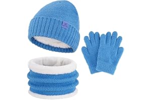 ZASFOU Bambini Cappello Invernale Sciarpa Guanti Set Microfibra Berretto Cappelli in Maglia Scaldacollo Guanto per 4 5 6 7 8 Anni Ragazzo Ragazza Regalo