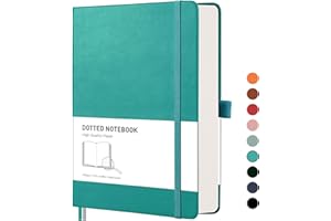 RETTACY Notatnik w kropki A5 - Bullet Dot Grid Journal z 320 ponumerowanymi stronami, 1 kieszenią tylną i wysokiej jakości twardą okładką dla artystów do pisania/rysowania, 14,5 x 21 cm - cyjan