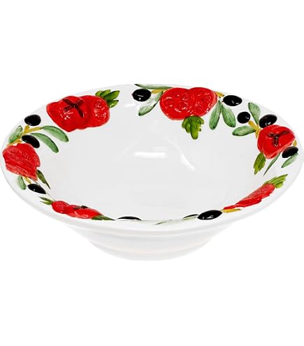 Bassano Italienische Keramik Schale – Rund, 17,5 Cm Durchmesser, Handbemalt (Rot/Grün)