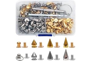 TAIHOBO 120 Stück Leder Nieten Set, Metall Punk Schraubnieten 5 Formen, Pilzkopf Ledernieten Silber, Kegel Spikes Gold Ziernieten für Lederriemen, Halsketten Armbänder Kleidung und Schuhe