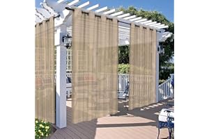 BOYOUTH Outdoor Waterproof Curtains,Grommets Voile Sheer Window Treatments for Front Porch,Pergola,Cabana,Gazebo,52 x 84 Inches,2 Panels,Khaki