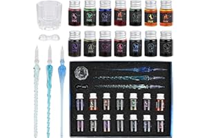 GOLDGE Federhalter aus Glas, 19PCS Glasstifte Set Kalligraphie Glasfederhalter mit Glasstifte Bunte Tinten Glasstifthalter Stifthalter für Unterschrift Handschrift Dekorationsgeschenk