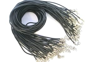 beadsvision 10 Rubber Necklace 2 mm with Lobster Clasp Black