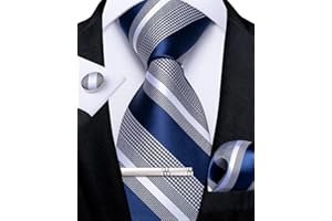 DiBanGu Herren Krawatte Set Seide Gestreift Karierte Krawatte mit Einstecktuch Manschettenknöpfe Krawattenklammer Set für Hochzeit Formell