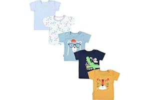 TupTam Baby Boys' Short-Sleeved T-Shirt with Print Plain Stars Stripes Set of 5