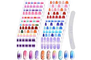EBANKU 22 Fogli Adesivi per Nail Art Strisce Autoadesive Gradiente Avvolgente Adesivi per Smalto per Unghie Kit di Decorazione per Manicure Con Lima per Unghie 1PC per Donne Ragazze (A)