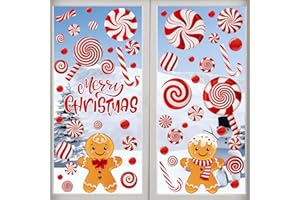 AhfuLife Pegatinas Navideños para Ventanas, Adhesivos Reutilizables de Ventanas para Decoración Navideña, Calcomanías Doble Cara para Fiestas de Navidad​​(L: Ginger Man y Candy)