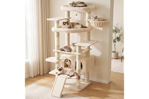 Heybly Kattklätterträd 191cm - Stort Kattklättringsträd med 2 Extra Stora Plattformar, Kattkoja, Korg, Sisalrep, Klösbräda &
