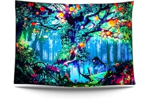 Ulticool - Árbol de cuento de hadas - Tapiz glow in the dark - Luz negra bajo UV reactiva - Paño de pared psicodélico brillante en la oscuridad - 200 x 150 cm