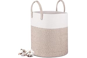 Lannvan Panier a Linge - 40 x 35 cm Paniers de Rangement Pliables - Panier à Linge en Corde de Coton avec Poignées - Panier de Rangement pour Jouets - Pour le salon, la salle de bain