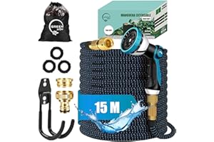 GREEN GOF GREENGOF Manguera de Jardín Premium 15 Metros - Boquilla de Pulverización de 10 funciones, Ligera y Extensible - Conectores de Latón y Alta Resistencia con Núcleo de Látex - Color Azul.