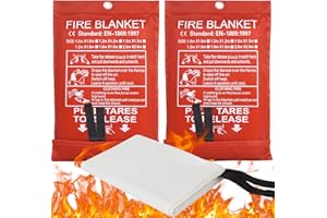 JRJRN 100x100CM Large Fire Blanket With Loops, Fiberglass Flame Retardant Fire Blanket, Reusable Fire Blankets Suppression Emergency, Fireproof Emergency Blanket for Kitchen Home Office Caravan